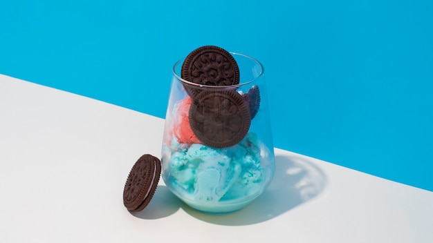 Tasty ice cream and cookies in cup