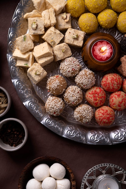 Free photo tasty indian dessert on plate top view