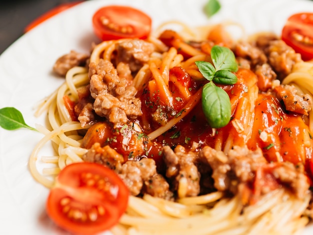 Tasty plate of pasta bolognese