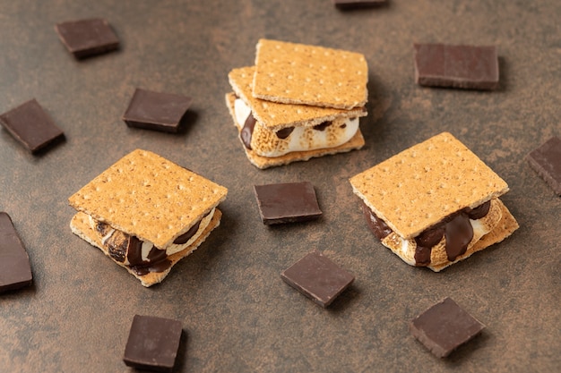 Tasty s'mores dessert on table