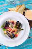 Free photo tasty seafood on plate on table close-up