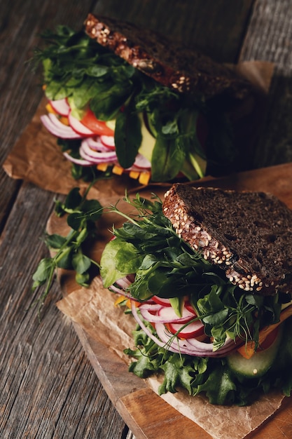 Free Photo tasty vegan sandwich over wooden table