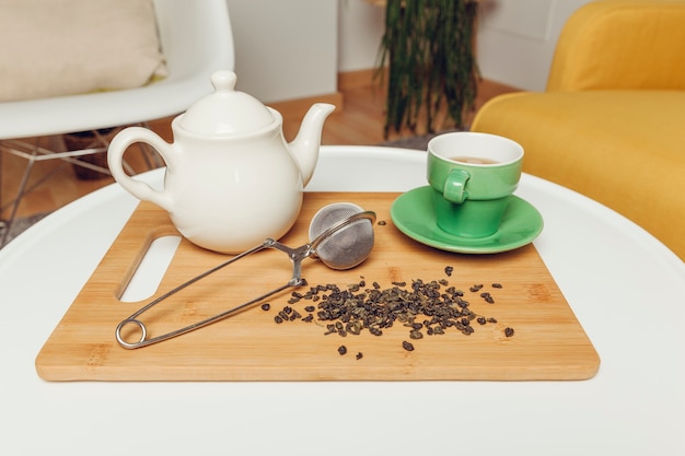 Tea decoration with pot and cup