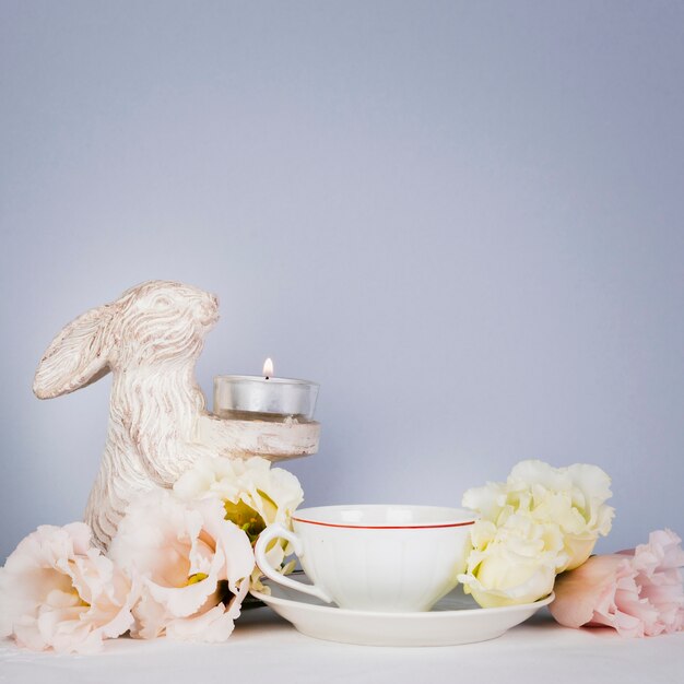 Tea with flowers  in copy space