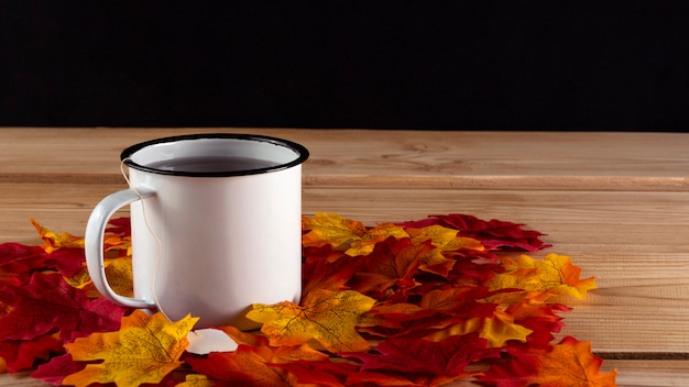 Free photo tea with leaves, top view