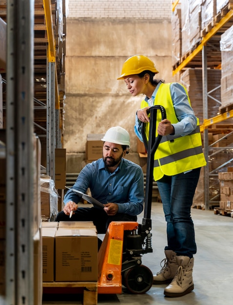 Team work employees in warehouse