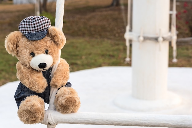 Free photo teddy bear hanging in playground