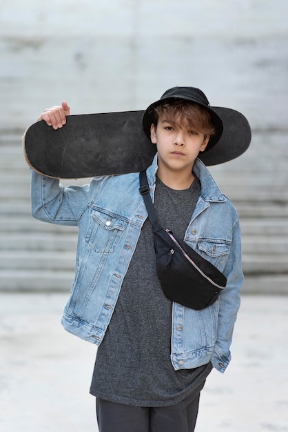 Teenage boy with skateboard