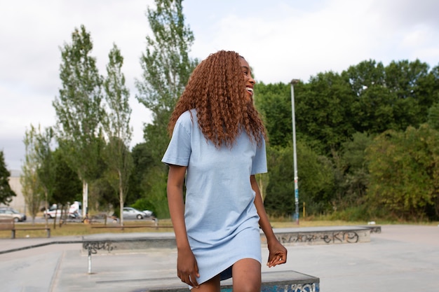 Teenage girl spending time outdoors at the skating rink