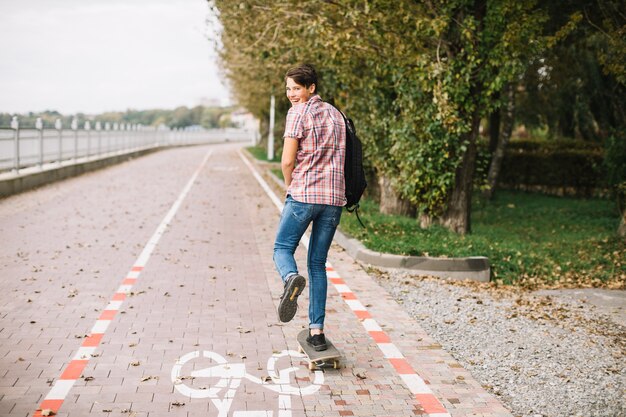 Teenager having fun on skateboard