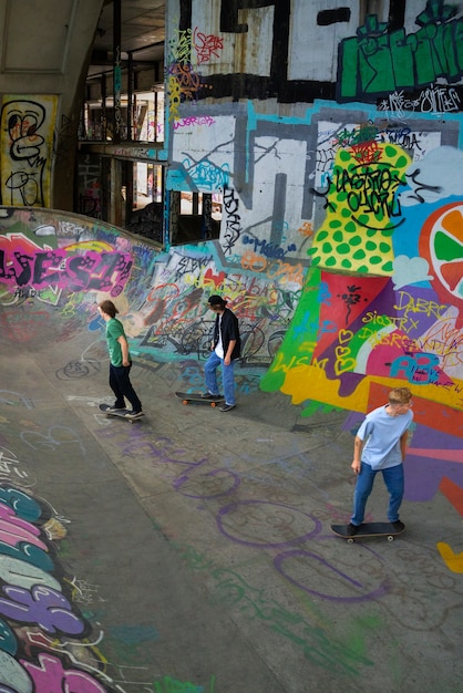 Free photo teens on skateboard outdoors high angle