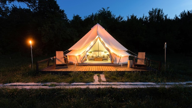 Tent at glamping dusk