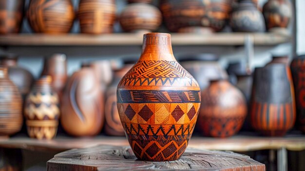 Terracotta vase with indigenous pattern