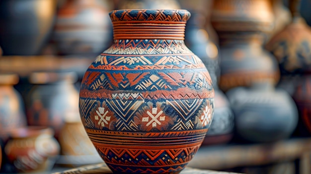 Terracotta vase with indigenous pattern