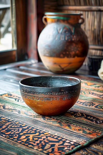 Free Photo terracotta vase with indigenous pattern