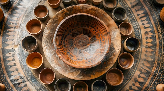 Free photo terracotta vase with indigenous pattern