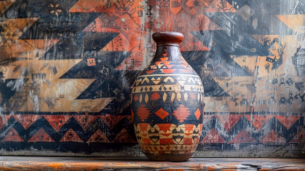 Terracotta vase with indigenous pattern