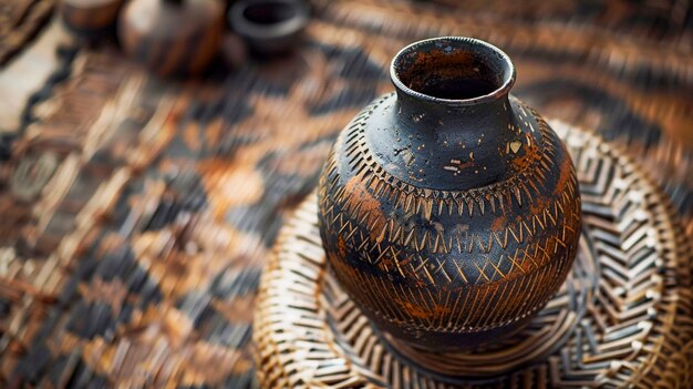 Terracotta vase with indigenous pattern