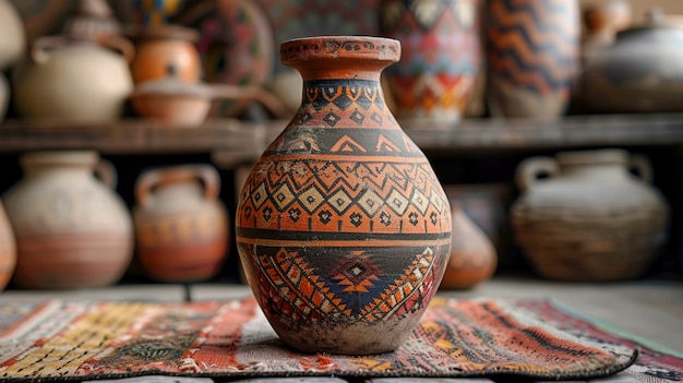 Free Photo terracotta vase with indigenous pattern