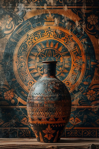 Free Photo terracotta vase with indigenous pattern