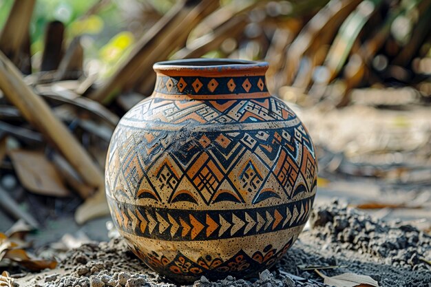 Terracotta vase with indigenous pattern