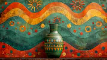 Free photo terracotta vase with indigenous pattern