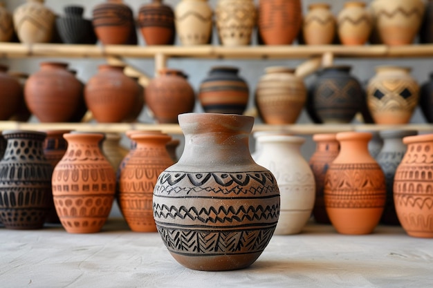 Free photo terracotta vase with indigenous pattern