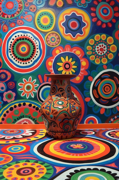 Free photo terracotta vase with indigenous pattern