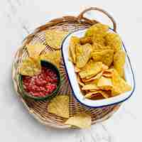 Free photo tex mex corn tortilla chips in a bowl