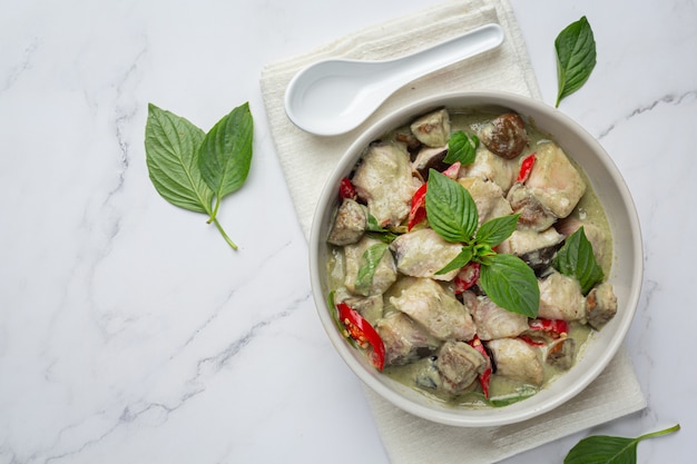 Free Photo thai food. green coconut curry pork with eggplants