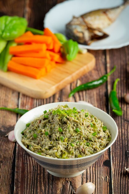 Thai food;Mackerel Chili Paste served with fried mackerel