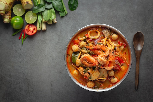 Thai Food;Tom Yum Seafood or seafood spicy soup