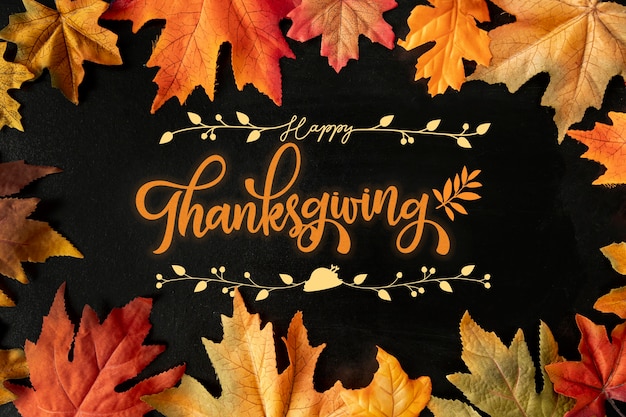 Free photo thanksgiving day banner with leaves