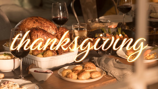 Thanksgiving day banner with tasty food