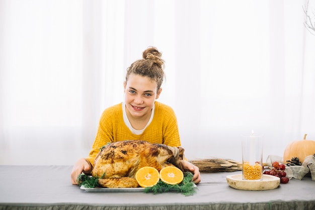 Thanksgiving dishes with woman