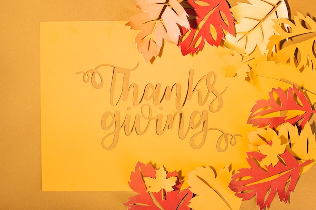 Thanksgiving lettering with leaves