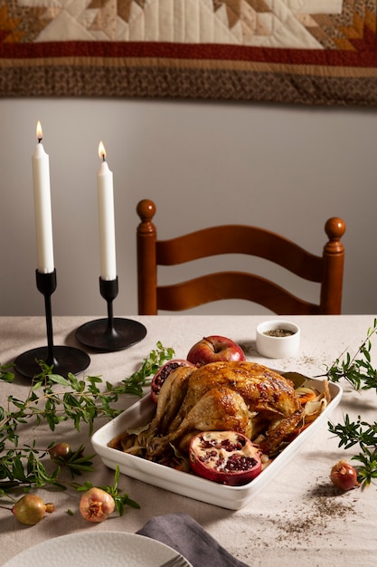 Free photo thanksgiving turkey composition on the table