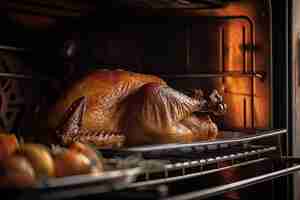 Free photo thanksgiving turkey in the oven for thanksgiving day or christmas dinner ai generative