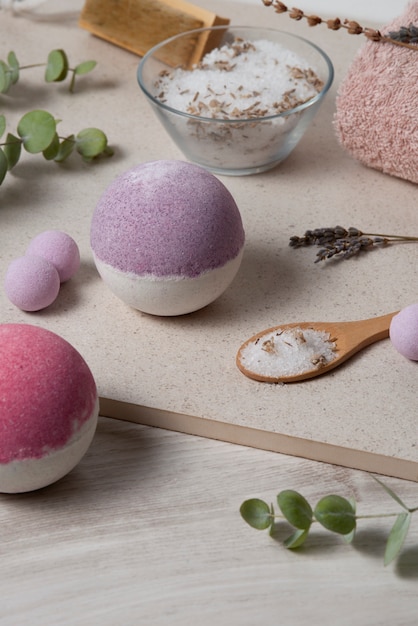 Therapeutic  bath bombs arrangement still life