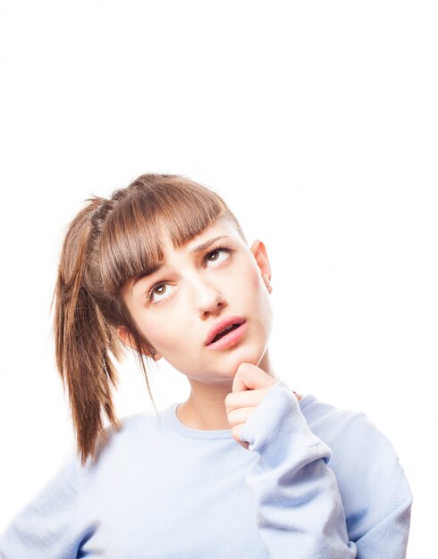 Thoughtful young woman with fringe