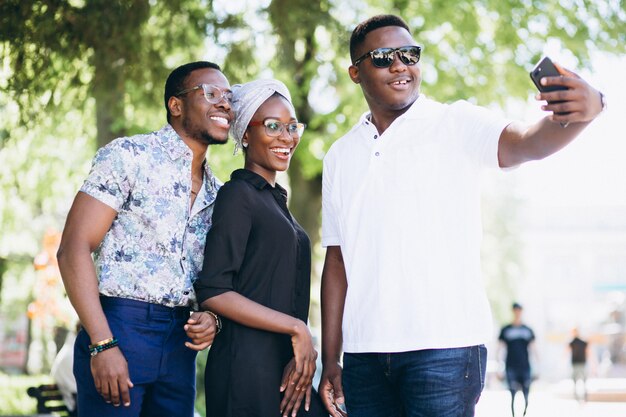 Three afican american people doing selfie