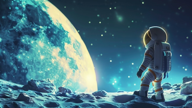 Free photo three-dimensional kids on an adventure to explore the moon and space