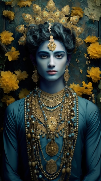 Free photo three-dimensional representation of krishna, hindu deity and avatar