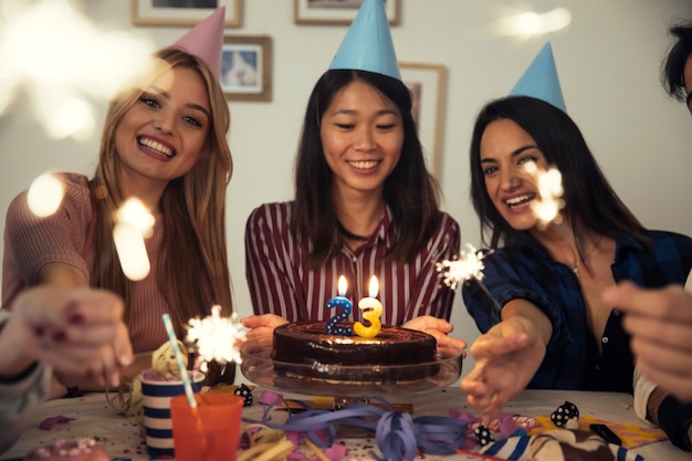 Three girls with sparklers