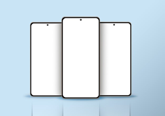 Three Isolated Smartphone in Blue Background