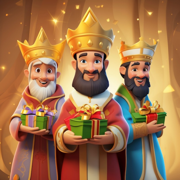 Free photo three kings with crowns and gifts