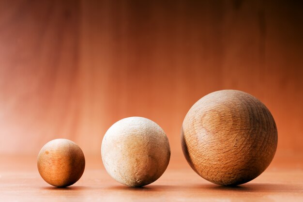 Three spheres of wood