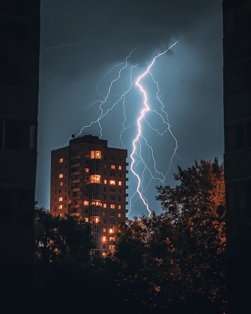 Free photo thunderstorm over city at nighttime