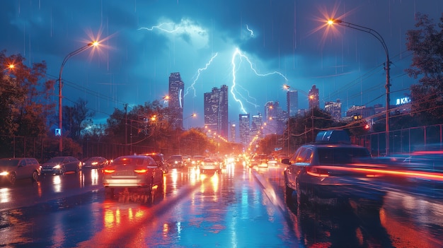 Free Photo thunderstorm over city at nighttime