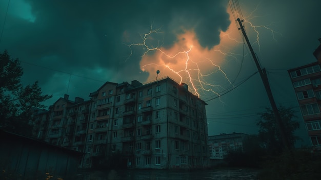 Free photo thunderstorm over city at nighttime